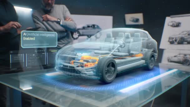Inżynierowie Testują Bezsilnikowy System Autopilota Zintegrowany Samochodzie Elektrycznym Sztuczną Inteligencją — Wideo stockowe