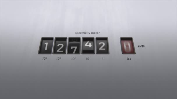 Close View Kwh Counter Animation Electricity Meter Changing Numbers Electricity — Vídeo de stock