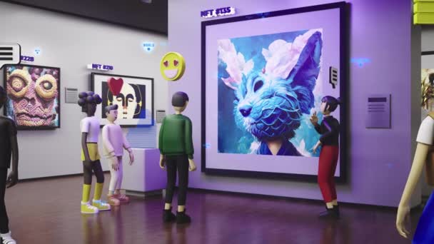 Avatars Emotions Icons Walk Futuristic Immersive Virtual Museum Exhibition Nft — Video