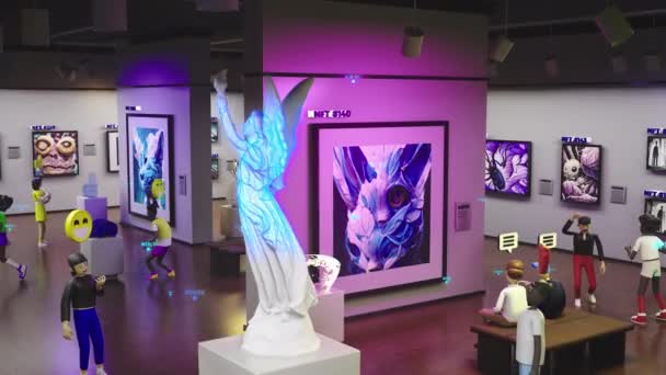 Avatars Emotions Icons Talk Walk Futuristic Immersive Virtual Exhibition Nft — Stock Video