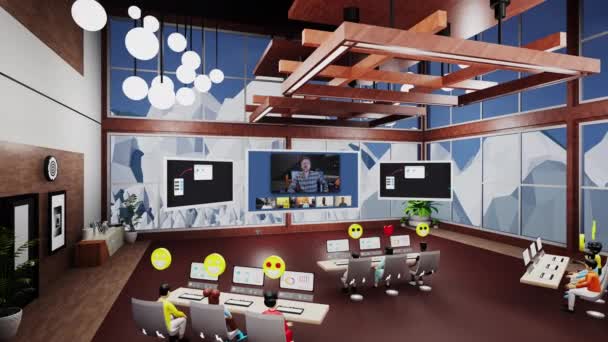 Business Conference Futuristic Virtual Office Avatars Icons Discuss Business Product — Video