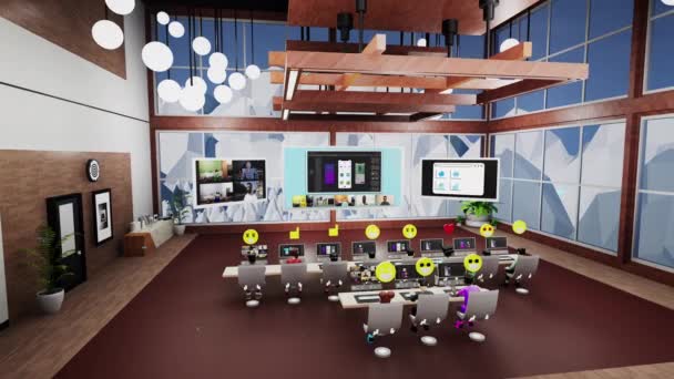 Animation Business Conference Futuristic Virtual Office Avatars Talk People New — стоковое видео