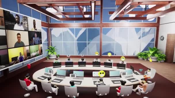 Business Meeting Futuristic Virtual Office Computers Avatars Icons Discuss Business — Stockvideo
