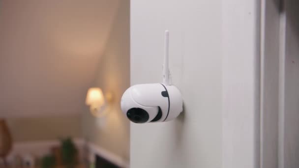 Close Shot Installed Security Camera Wall Modern Apartment Cctv Camera — Stok video