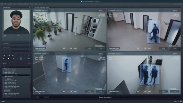 Playback Office Cctv Cameras Computer Screen Interface Program Facial Recognition — Wideo stockowe