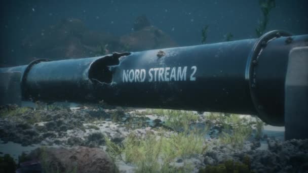 3D展示了波罗的海水下北溪2号天然气管道的爆炸 损坏的管子 — 图库视频影像