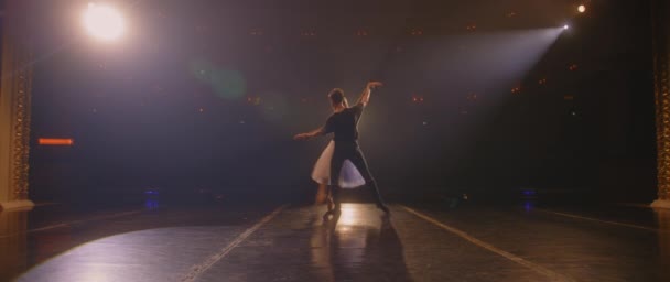 Στατική Πλήρης Εικόνα Χορευτών Μπαλέτου Που Εξασκούνται Στις Χαριτωμένες Κινήσεις — Αρχείο Βίντεο
