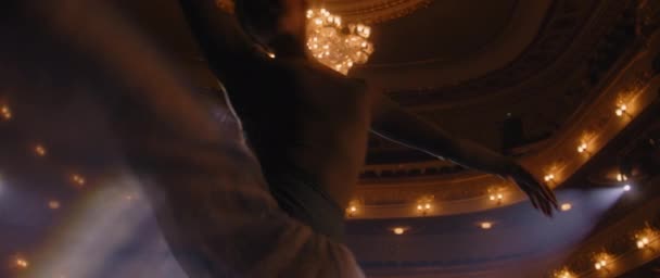 Балетна Танцівниця Балетному Туту Практикує Хореографію Театральній Сцені Готується Показу — стокове відео