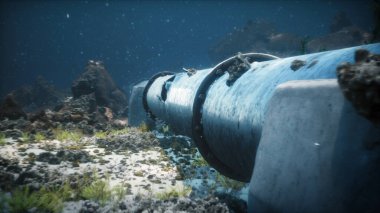 Baltık Denizi sularının altındaki Nord Stream 2 doğalgaz boru hattının patlamasının 3 boyutlu çizimi. Hasarlı boru.