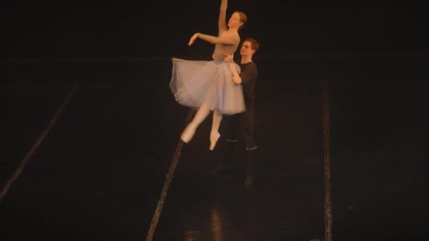 Ballerini Danza Classica Praticano Ascensori Movimenti Balletto Rotanti Provano Coreografie — Video Stock