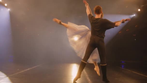 Tancerze Baletowi Ćwiczą Ruchy Baletowe Ćwiczą Choreografię Klasycznej Scenie Teatralnej — Wideo stockowe