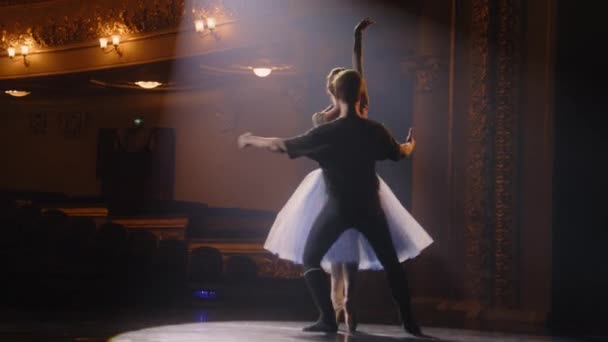 Een Paar Balletdansers Bereiden Zich Voor Een Optreden Het Toneel — Stockvideo