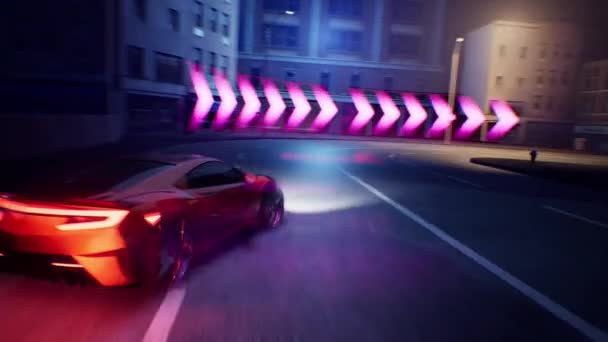 赛车模拟器的3D动画 夜市现代城市道路上跑车快速行驶 游戏游戏的赛车游戏与用户界面 在计算机或移动屏幕上播放 — 图库视频影像