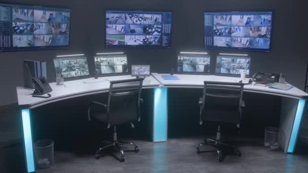 Spazio Lavoro Nel Centro Monitoraggio Della Sicurezza Guardare Telecamere Circuito — Video Stock