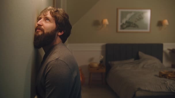 Happy Man Talks Neighbor Woman Wall Couple Neighbors Love Different — Stock Video