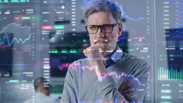 Focused Investment Specialist Analyzes Cryptocurrency Charts Modern Office Render Real — Stock Photo, Image