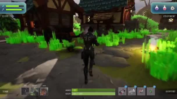 Mock Του Gameplay Shooter Στρατιώτης Χαρακτήρας Τρέχει Και Πυροβολεί Από — Αρχείο Βίντεο