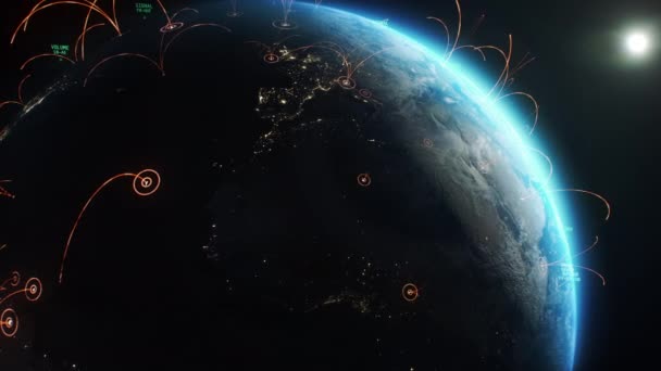Animering Abstrakt Digitalt Nät Över Jorden Planeten Överföring Kommunikationssignaler Över — Stockvideo