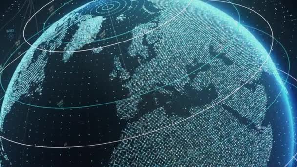 Animált Digitális Rács Vonalak Felett Forgó Nagy Adat Föld Földgömb — Stock videók