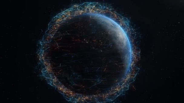 Animated Digital Lines Earth Planet Transmit Communications Signal Futuristic Worldwide — Stock Video