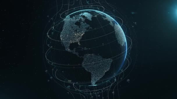 Grade Digital Animada Linhas Sobre Rotação Big Data Globo Terra — Vídeo de Stock