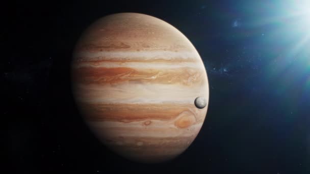 Filmische Grafiken Von Jupiter Und Seinem Mond Europa Ganymed Oder — Stockvideo