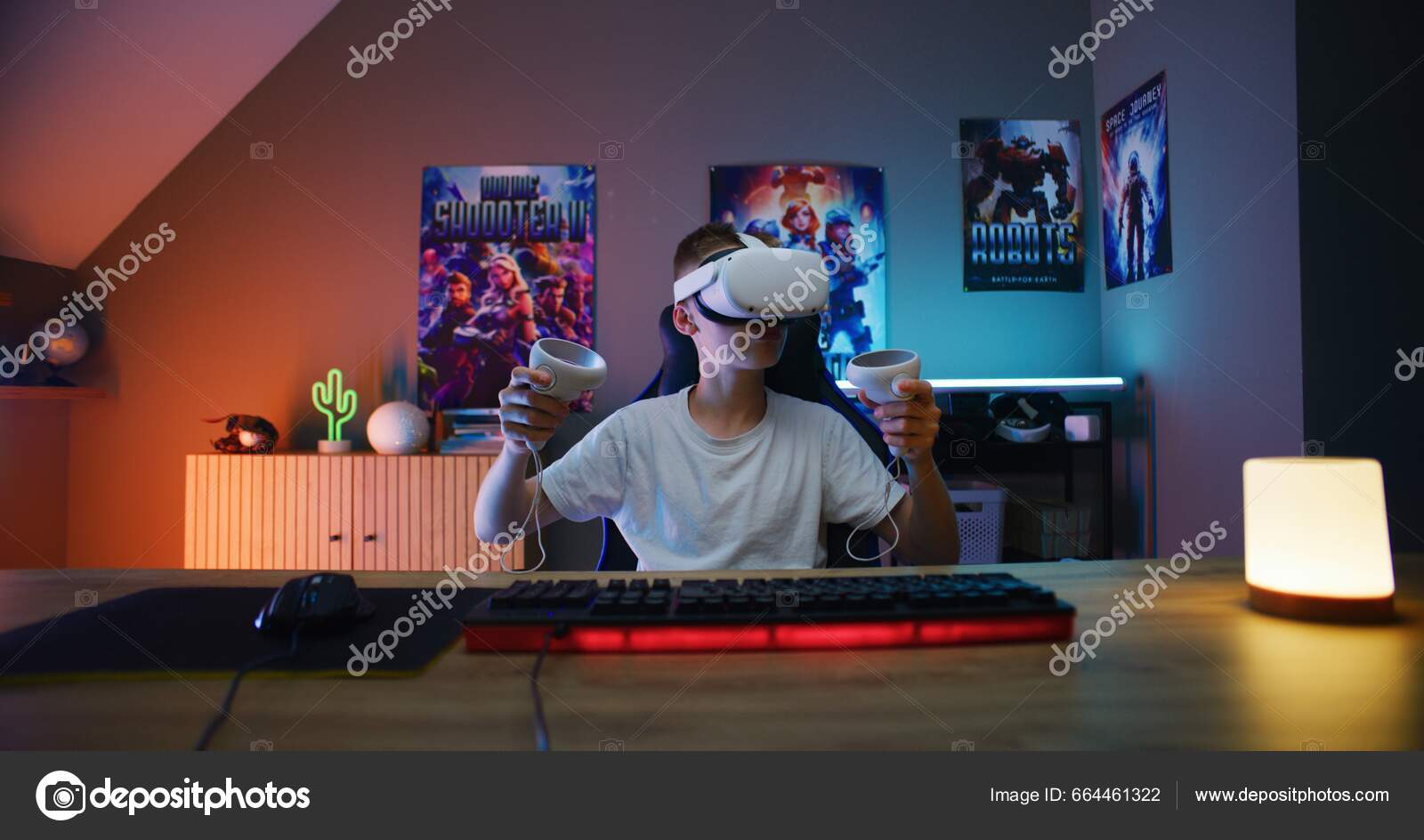 Young Gamer Headset Plays Virtual Online Video Game Using Wireless Stock  Photo by ©EvgeniyShkolenko 664461506
