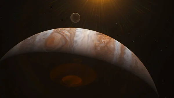 Иллюстрация Реалистичная Анимация Юпитера Спутников Европы Ганимеда Каллисто Вращающихся Тёмном — стоковое фото