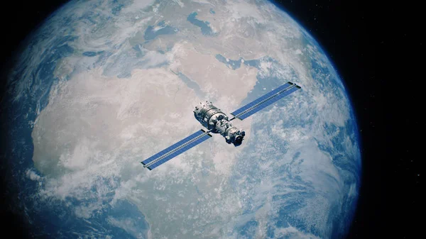 Dış Uzayda Dönen Güzel Dünya Gezegeninin Boyutlu Canlandırması Uydu Planda — Stok fotoğraf