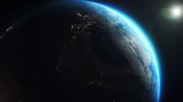Bewegende Beelden Van Aarde Bol Draaien Ruimte Satelliet Iss Vliegt — Stockvideo