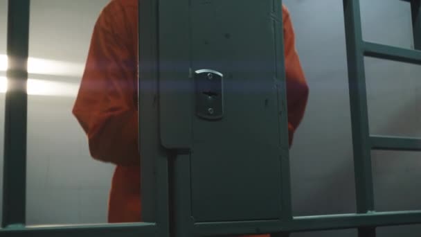 Male Prisoner Steals Keys Opens Prison Cell Metal Bars Criminal — Stockvideo