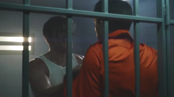 Male Prisoners Fight Prison Cell Criminals Hit Press Each Other — Stockvideo