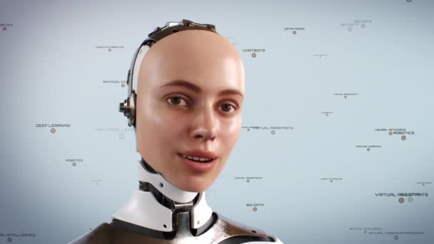Portrait Robot Féminin Graphiques Réalistes Avec Cyborg Généré Par Ordinateur — Video