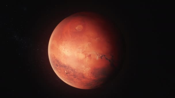 Animasi Realistis Mars Berputar Dalam Gelap Luar Angkasa Bintang Galaksi — Stok Video
