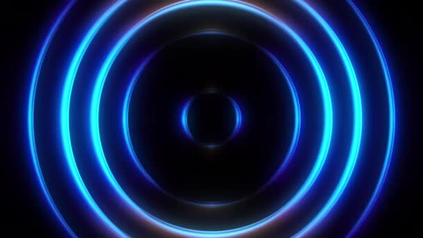 Futurystyczne Świecące Żywe Niebieskie Pierścienie Czarnym Tle Animacja Pętli Abstrakcyjnego — Wideo stockowe