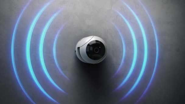 Câmera Segurança Rotativa Com Reconhecimento Instalado Parede Círculos Renderização Transmissão — Vídeo de Stock