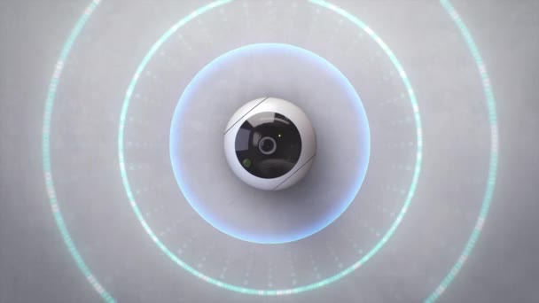 Вращение Камеры Безопасности Установленным Стене Распознаванием Визуальные Эффекты Показывают Беспроводное — стоковое видео