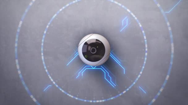 Περιστρεφόμενη Κάμερα Ασφαλείας Αναγνώριση Τεχνητής Νοημοσύνης Εγκατεστημένη Στον Τοίχο Οπτικά — Αρχείο Βίντεο