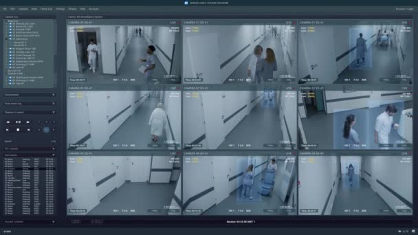 Cctv Kameras Krankenhausflur Auf Dem Computer Oder Tablet Bildschirm Abspielen — Stockvideo