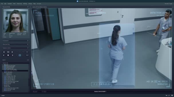 Cctv Kameras Modernen Kliniken Auf Dem Bildschirm Abspielen Benutzeroberfläche Des — Stockvideo