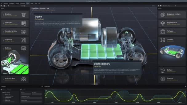 Graficzny Interfejs Użytkownika Wizualizacja Profesjonalnego Oprogramowania Dla Ekologicznego Rozwoju Samochodów — Wideo stockowe