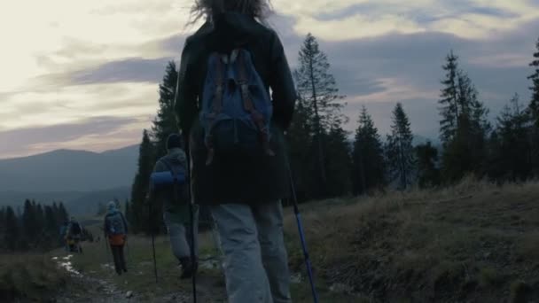 Naar Aanleiding Van Shot Van Diverse Wandelaars Met Rugzakken Trekking — Stockvideo