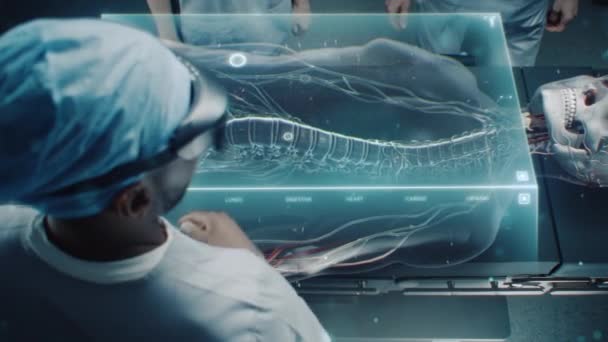 Chirurgický Tým Pracuje High Tech Operačním Sále Provádí Virtuální Operaci — Stock video