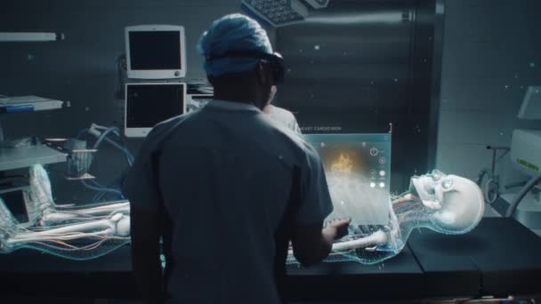 Olika Kirurger Headset Arbete Operationssalen Utföra Virtuell Kirurgi Med Holografisk — Stockvideo