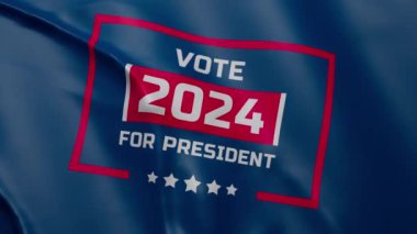 3D VFX bayrak sallama grafikleri ve ABD 'de 2024 başkanlık seçimi yazıları. Amerika 'nın gelecekteki başkanının seçim kampanyası. Demokrasi ve siyasi ırklar kavramı.