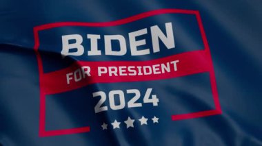 ABD 'de 2024 başkanlık seçimlerinde Biden' a oy verilmesi için bayrak sallayan 3D VFX animasyonu. Joe Biden 'ın seçim kampanyası. Demokrasi, vatandaşlık görevi ve siyasi ırklar kavramı.