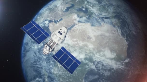 Vfx Rendering Des Satellitengestützten Angriffsobjekts Mit Laserwaffe Weltraum Auf Der — Stockvideo