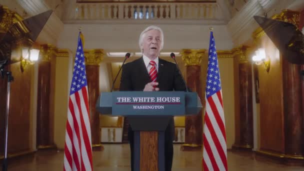 Positiver Präsident Der Usa Hält Inspirierende Rede Weißen Haus Hochrangiger — Stockvideo