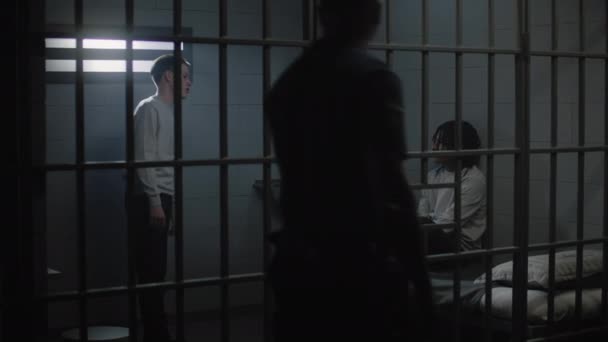 Multicultural Teenage Criminals Talk Prison Cell Serve Imprisonment Term Jail — Stock Video