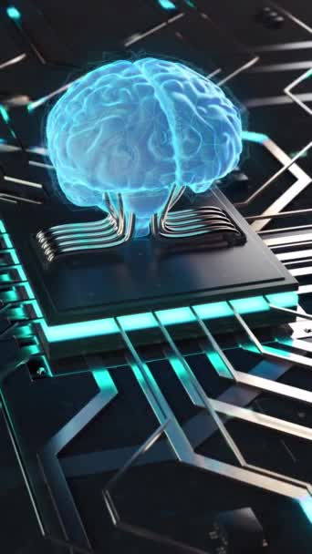Design Visualização Abstrata Conceito Inteligência Artificial Digitalização Microchip Com Cérebro — Vídeo de Stock